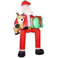 Outsunny 112" Giant Christmas Inflatable Hanging Santa Claus Sitting w/ Reindeer, Gift Box(m-2)