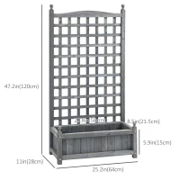 Outsunny Raised Garden Bed with Trellis for Climbing Vines, 25.2" x 11" x 47.2" Wood Planter Box for Garden, Free Standing Flower Bed, Indoor Outdoor Display Rack, Grey(m-3)