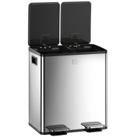 HOMCOM Trash Can, 2 x 5 Gallon Stainless Steel Garbage Can with Soft Close, Stay-Open Lid, Pedals, Inner Buckets, Silver