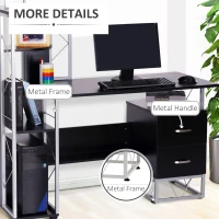 HOMCOM 52" Modern Computer Desk with Storage Shelves and Drawers, Home Office Desk, Study Workstation with CPU Stand, Black(m-6)