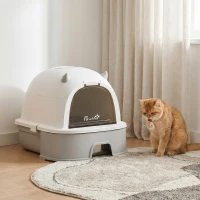 PawHut Stainless Steel Cat Litter Box Easy to Clean Kitty Litter Box with Slide-Out Tray Large Gray(m-2)