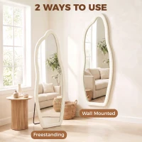 HOMCOM Standing Mirror, 63" x 23.6" Full Length Mirror with Velvet Padded Frame and Arched Top, Cream White(m-7)
