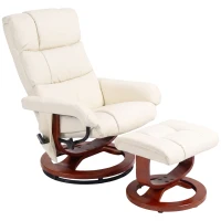 HOMCOM Swivel Recliner with Ottoman Massage, Recliner Chair and Ottoman, Faux Leather Reclining Chair with Remote, Cream White(m-1)