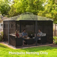 Outsunny Replacement Mosquito Netting for Gazebo 13' x 13' Black Screen Walls for Canopy with Zippers, Dark Grey(m-1)
