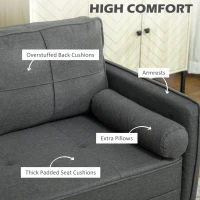 HOMCOM 56" Loveseat Sofa for Bedroom Upholstered 2 Seater Couch with Back Cushions and Pillows, Dark Grey(m-4)