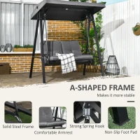 Outsunny 2-Seater Outdoor Porch Swing with Adjustable Canopy, Patio Swing Chair for Garden, Poolside, Backyard, Dark Gray(m-6)
