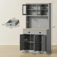 HOMCOM Freestanding Kitchen Cabinet, 71" Tall Pantry Cabinet, Modern Hutch with Wide Countertop, Adjustable Shelves, Gray(m-3)