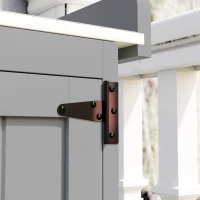 Outsunny Outdoor Storage Cabinet, Garden Tool Shed with Metal Tabletop and Shelf, Wooden Potting Bench with 2 Doors, Gray(m-9)