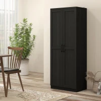 HOMCOM 63" 2-Door Kitchen Pantry, Freestanding Cabinet with 2 Adjustable Shelves for Dining Room, Cinnamon Black Wood Grain(m-8)