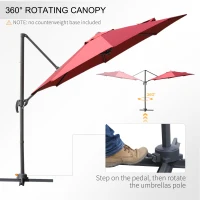 Outsunny 10' Hanging Tilt Offset Cantilever Patio Umbrella with 6-Level Adjustable Angle, Base Stand, UV Fighting Canopy, & 360° Rotation, Wine Red(m-4)