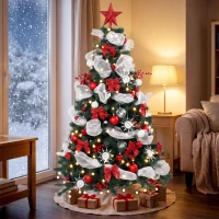 HOMCOM 6ft Prelit Christmas Tree Spruce, Remote, Hinged, Artificial Xmas Tree with 8 Modes, 800 Tips, 200 LEDs, Green Red(m-1)