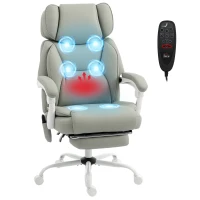HOMCOM High Back Vibration Massage Office Chair Heated Reclining Computer Chair w/ Footrest, Swivel Wheels, Remote, Light Gray(m-2)
