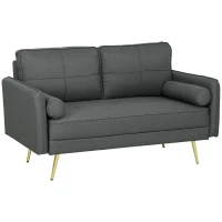 HOMCOM 56" Loveseat Sofa for Bedroom Upholstered 2 Seater Couch with Back Cushions and Pillows, Dark Grey(m-9)