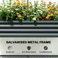 Outsunny Galvanised Raised Garden Bed with Greenhouse Cover, Metal Elevated Garden Bed with Bed Liner, Bottom Shelf, Dark Gray(m-8)