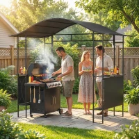 Outsunny 8' x 5' Grill Gazebo Canopy, Outdoor BBQ Shelter with 2 Side Shelves, Dark Grey(m-1)