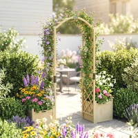 Outsunny Wooden Garden Arch with 2 Planter Boxes, Arch Trellis for Climbing Plants, Decorative Arbor Archway, Natural Wood(m-7)