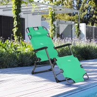 Outsunny Folding Chaise Lounge Chair for Outside, 2-in-1 Tanning Chair with Pillow & Pocket, Adjustable Pool Chair for Beach, Patio, Lawn, Deck, Green(m-7)