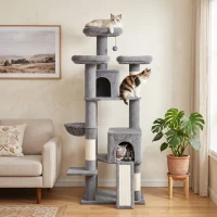 PawHut 72" Cat Tree, Large Cat Tower with 2 Condos, 3 Padded Beds, Hammock, 3 Scratching Posts and Ladder(m-8)