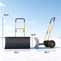 Outsunny Snow Shovel with Wheels, 29" x 16.5" Metal Snow Pusher with Adjustable Handle, 5-Angle Blade for Driveway, Yellow(m-3)