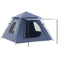 Outsunny 3-4 Person Automatic Camping Tent w/ Porch, Pop Up Tent, Portable Backpacking Shelter with Mesh Windows, Zipped Door, Floor, Hang Hook & Portable Carry Bag, Dark Blue(m-1)