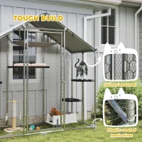 PawHut Large Catio Outdoor Cat Enclosure with Waterproof Cover, Walk-in Cat Patio w/ 5 Adjustable Platforms & Hammock(m-6)