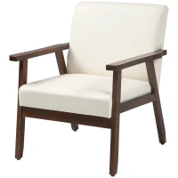 HOMCOM Modern Accent Chairs with Cushioned Seat, Upholstered Linen-Feel Armchair for Bedroom, Living Room, Cream White(m-2)