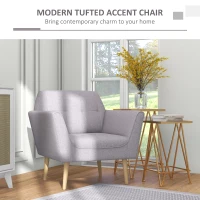 HOMCOM Upholstered Armchair, Modern Accent Chair with Tufted Pattern, Rubber Wood Legs for Living Room, Bedroom, Grey(m-4)