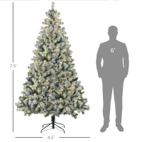 HOMCOM 7.5' Artificial Snow Christmas Trees with Frosted Branches, Warm White or Colorful LED Lights, Steel Base(m-3)