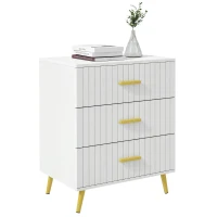 HOMCOM 3 Drawer Cabinet, Drawer Chest for Bedroom, Chest of Drawers with Aluminium Legs and Gold Handles, White(m-9)