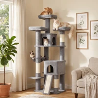 PawHut 72" Cat Tree, Large Cat Tower with 2 Condos, 3 Padded Beds, Hammock, 3 Scratching Posts and Ladder(m-11)
