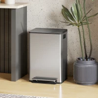 HOMCOM Trash Can with Soft-Close Lid, Garbage Can with Removable Inner Bucket for Kitchen 13.2 gal/50 L, Silver(m-8)
