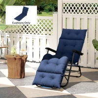 Outsunny Patio Lounge Chair Cushion, Tufted Thick Outdoor Chaise Lounge Cushion with Ties, 74.8" x 22" x 4", Navy Blue(m-8)