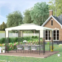 Outsunny 10' X 13' Outdoor Patio Gazebo with Double Vented Roof, Storage Shelves, Steel Frame for Lawn, Backyard and Deck, Cream White(m-9)