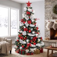 HOMCOM 6ft Prelit Christmas Tree Spruce, Remote, Hinged, Artificial Xmas Tree with 8 Modes, 800 Tips, 200 LEDs, Green Red(m-8)