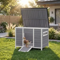 PawHut Duck Coop, Wooden Duck House Rabbit Hutch with Openable Roof, Removable Base, Elevated Legs, Ramp, Ventilated Windows(m-2)