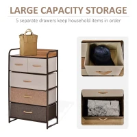 HOMCOM 5-Drawer Fabric Dresser Tower, 4-Tier Storage Organizer with Steel Frame for Hallway, Bedroom, and Closet, Maple Wood(m-5)