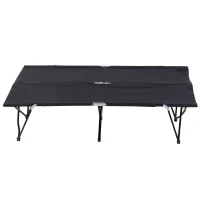 Outsunny 76" Two Person Folding Camping Cot Outdoor Portable Double Cot Wide Military Sleeping Bed w/ Carrying Bag Black(m-11)