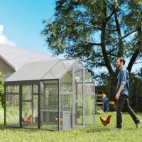 PawHut Large Wooden Chicken Run with Waterproof & Anti-UV Cover, for 6-8 Chickens, for Backyard, Farm, Gray(m-2)