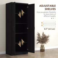 HOMCOM 63" 2-Door Kitchen Pantry, Freestanding Cabinet with 2 Adjustable Shelves for Dining Room, Cinnamon Black Wood Grain(m-5)