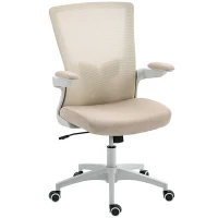 HOMCOM Ergonomic Office Chair, Swivel Desk Chair with Adjustable Lumbar Support and Height, Flip-up Armrests, Wheels, Beige(m-2)