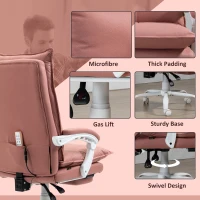 Vinsetto Executive Massage Office Chair with 6 Vibration Points, Microfiber Computer Desk Chair, Heated Reclining Chair with Footrest, Armrest, Double Padding, Pink(m-8)