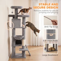 PawHut 72" Cat Tree, Large Cat Tower with 2 Condos, 3 Padded Beds, Hammock, 3 Scratching Posts and Ladder(m-5)