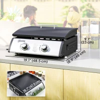 Outsunny 2 Burner Liquefied Gas Grill, Portable Tabletop BBQ Grill, for Camping, Picnic, Silver(m-3)