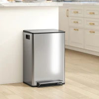 HOMCOM Trash Can with Soft-Close Lid, Garbage Can with Removable Inner Bucket for Kitchen 13.2 gal/50 L, Silver(m-1)