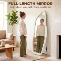 HOMCOM Standing Mirror, 63" x 23.6" Full Length Mirror with Velvet Padded Frame and Arched Top, Cream White(m-4)