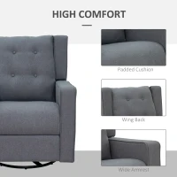 HOMCOM Wingback swivel recliner chair glider rocking chair for Nursery with Button Tufted, Padded Single Home Theater Seater for Living Room Bedroom, Grey(m-6)