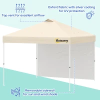 Outsunny 10' x 10' Pop-Up Canopy Tent with 1 Removable Sidewall, Commercial Instant Sun Shelter, Tents for Parties with Wheeled Carry Bag for Outdoor, Garden, Patio, Beige(m-7)