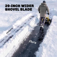 Outsunny Snow Shovel with Wheels, 29" x 16.5" Metal Snow Pusher with Adjustable Handle, 5-Angle Blade for Driveway, Yellow(m-4)