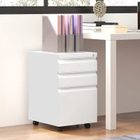 Vinsetto 3 Drawer File Cabinet with Lock, Steel Vertical Filing Cabinet with 5 Wheels and Hanging Bar for A4/Legal/Letter, Home Office Printer Stand with Pre-Assembled Body, White(m-8)