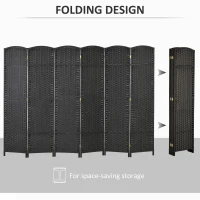 HOMCOM 5.6 Ft Tall Folding Room Divider, 6-panel Portable Privacy Screen, Hand-Woven Partition Wall Divider, Black(m-5)